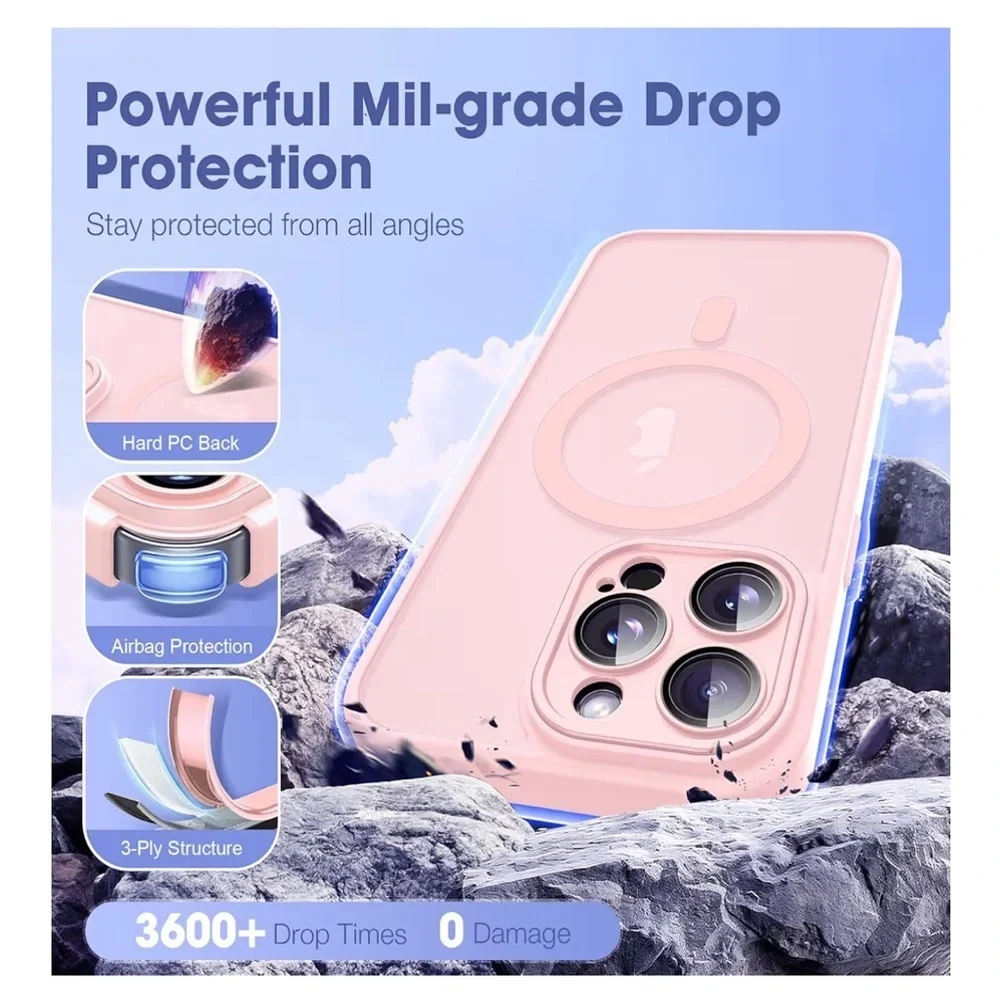 Pink iPhone 14 Pro Case with Camera Lens Protectors